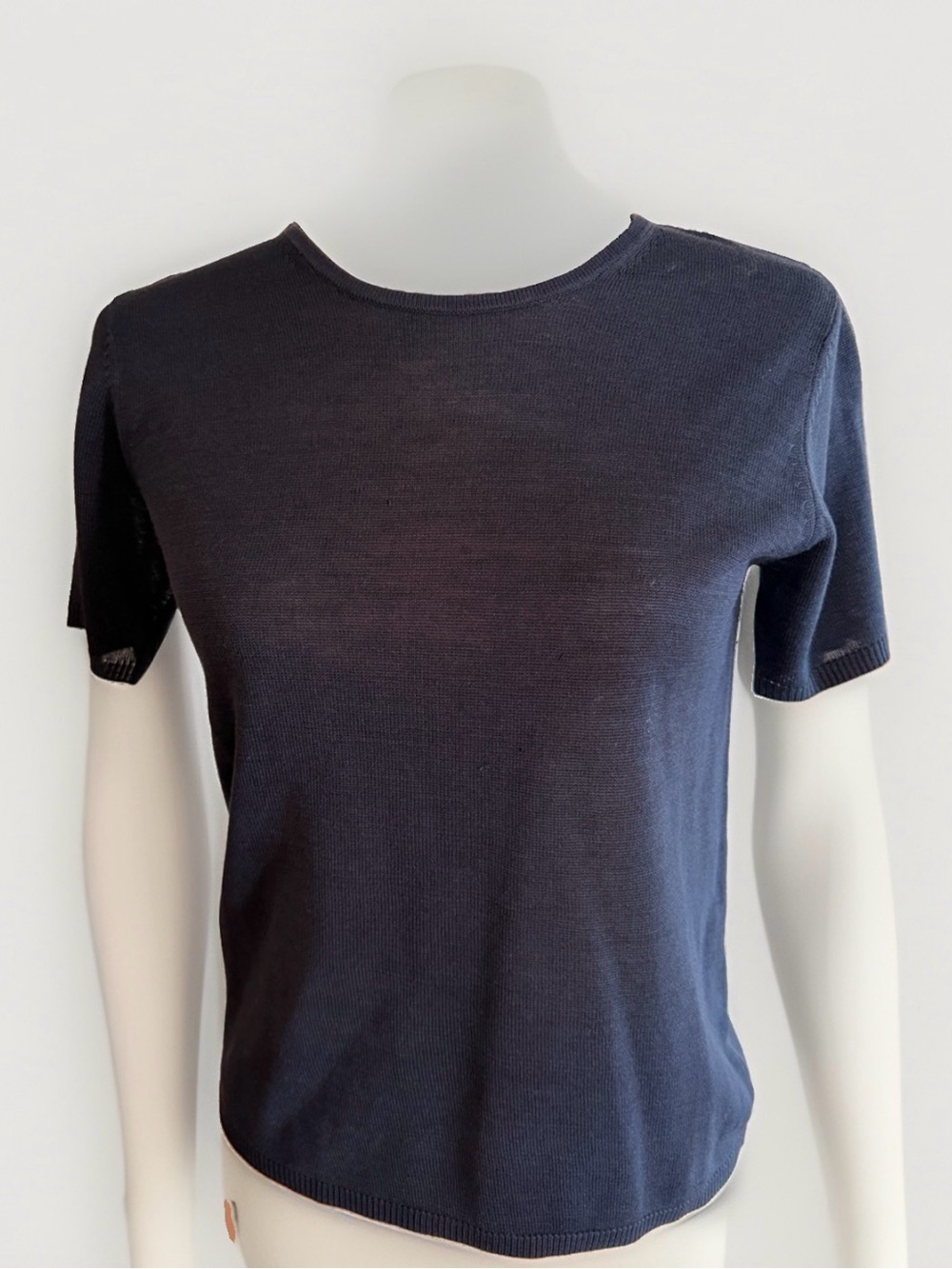 100% Silk Knit Navy Short-Sleeve Crewneck